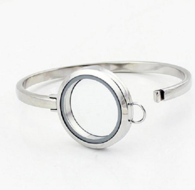 2021 30MM 8 Inch Silver/Gold/Rosegold Lockets Bracelet Bangle 316L Stainless Steel Plain Screw Glass Floating living Memory Locket Bracelet