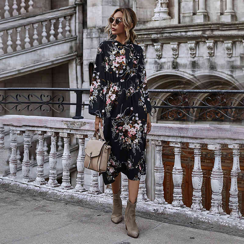 Puff Autumn Winter Floral Women Casual Bow Stand Collar High Wasit Long Sleeve Dress 2021 New, Black
Puff Autumn Winter Floral Women Casual Bow Stand Collar High Wasit Long Sleeve Dress 2021 New, Black