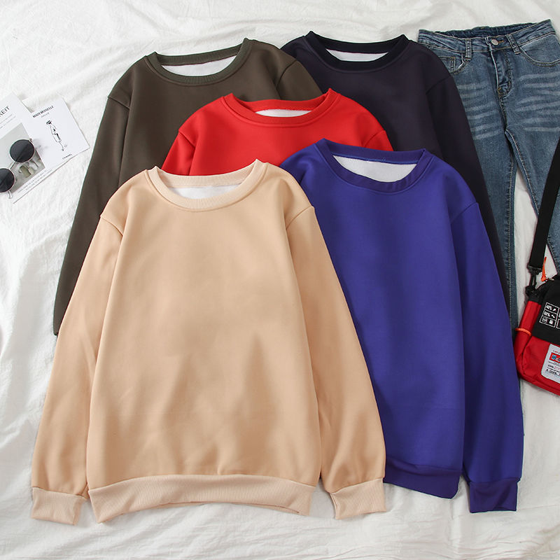 Autumn Winter Solid Hoodies Women Casual O Neck Long Sleeve Thicken Warm Sweatshirts Korean Black Loose Female Plus Size 210522