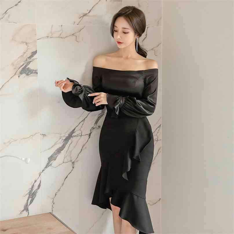 Ladies Off shoulder Dress korea Flare Long Sleeve Linen Sexy irregular Office party Dresses for women Clothing 210602, Black
Ladies Off shoulder Dress korea Flare Long Sleeve Linen Sexy irregular Office party Dresses for women Clothing 210602, Black