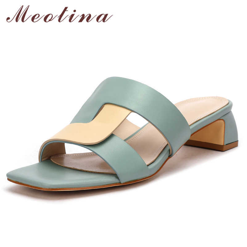 Meotina Slippers Shoes Women Genuine Leather Sandals Med Heel Square Toe Slides Thick Heel Cow Leather Ladies Footwear Brown 40 210608, Blue
Meotina Slippers Shoes Women Genuine Leather Sandals Med Heel Square Toe Slides Thick Heel Cow Leather Ladies Footwear Brown 40 210608, Blue