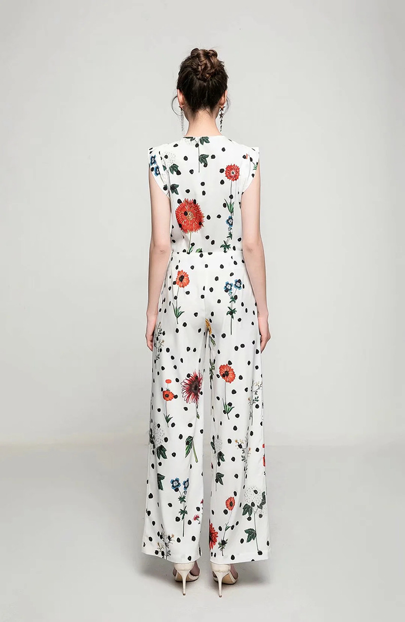 Women's Two Piece Pants Sets O Neck Flare Sleeves Lace Up Blouse with Printed Long Pant Fashion Runway Twinsets