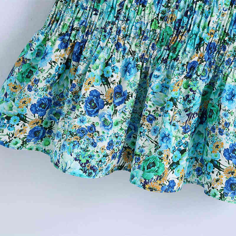 PUWD Sweet Women Square Collar Draw Back Dress Summer Fashion Ladies Beach Style Vintage Female Flower Print 210522