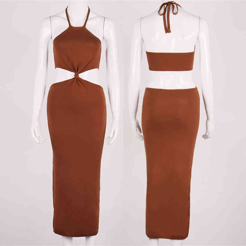 Sexy Bikini Cover-ups Elegant Halter High Waist Belted Summer Beach Dress Crochet Tunic Women Wear Swim Suit Cover Up A856 210420