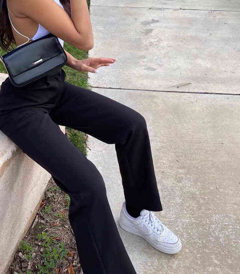 Fashion Straight Suit Women Pants High Waist Casual Office Lady Full Length Wide Leg Loose Female Black Mom Trousers 211124