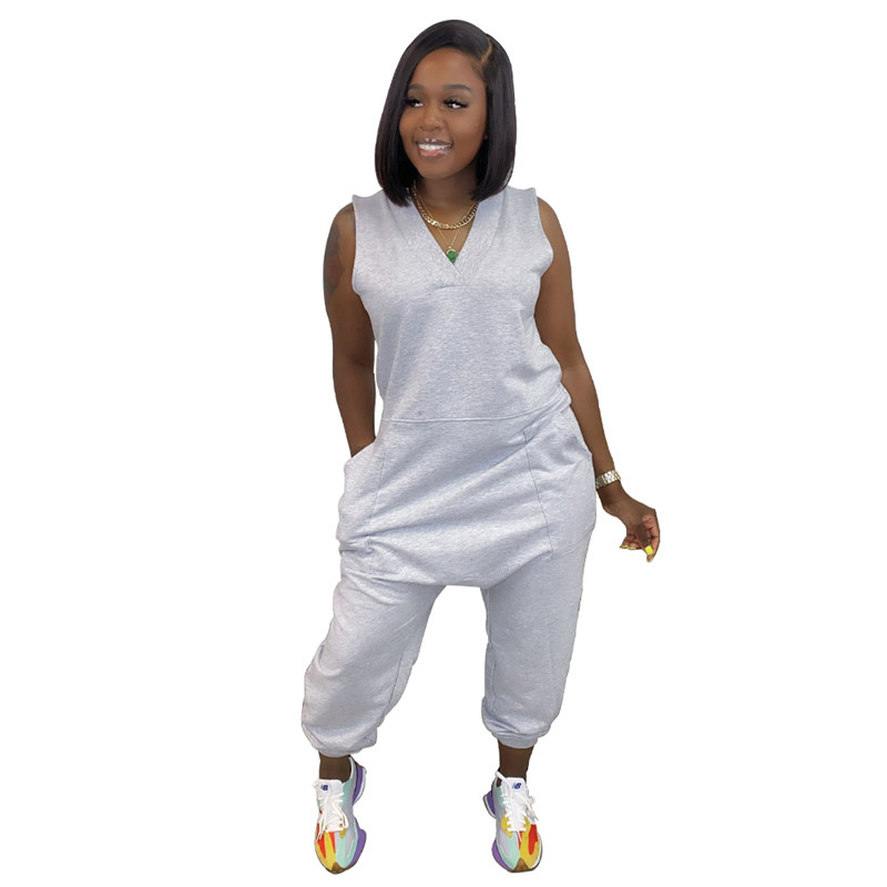 3XL 4XL 5XL Summer Women jumpsuits plus size sleeveless rompers solid color loose bodysuits Casual bigger sizes Overalls Sports Black pants DHL 4899