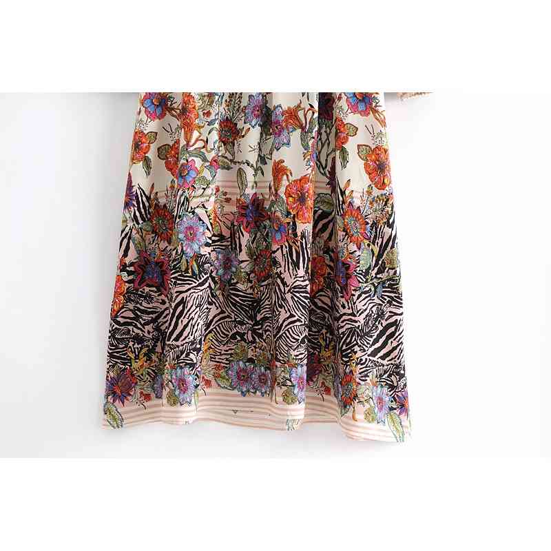 Autumn Boho Style Women's Positioning Vintage Floral Print Tassels Lace-Up Long Sleeve Dress Female Fashion 210514