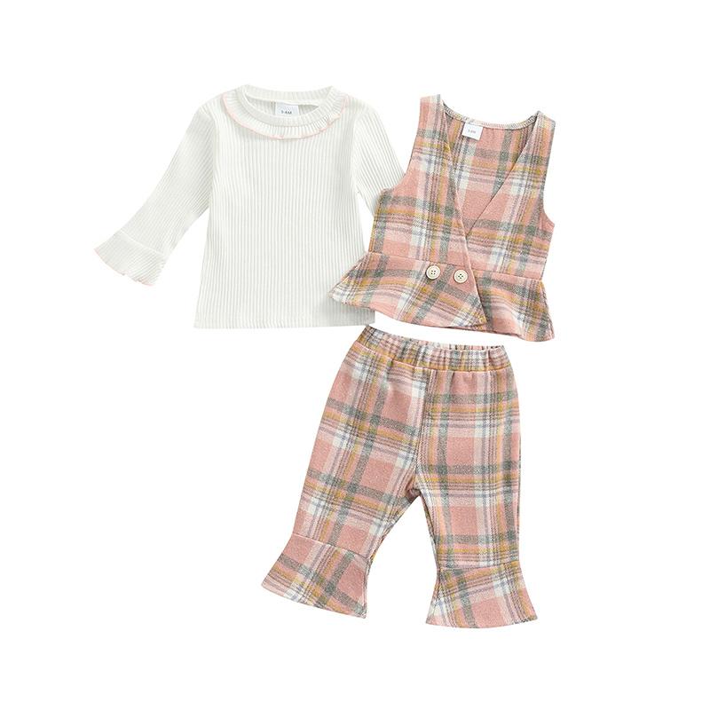 Clothing Sets 0-3Y Cute Born Baby Girl Long Sleeve White T-shirt Tops Plaid Waist Coat Flared Pant 3PCS Princess Girls Set
Clothing Sets 0-3Y Cute Born Baby Girl Long Sleeve White T-shirt Tops Plaid Waist Coat Flared Pant 3PCS Princess Girls Set