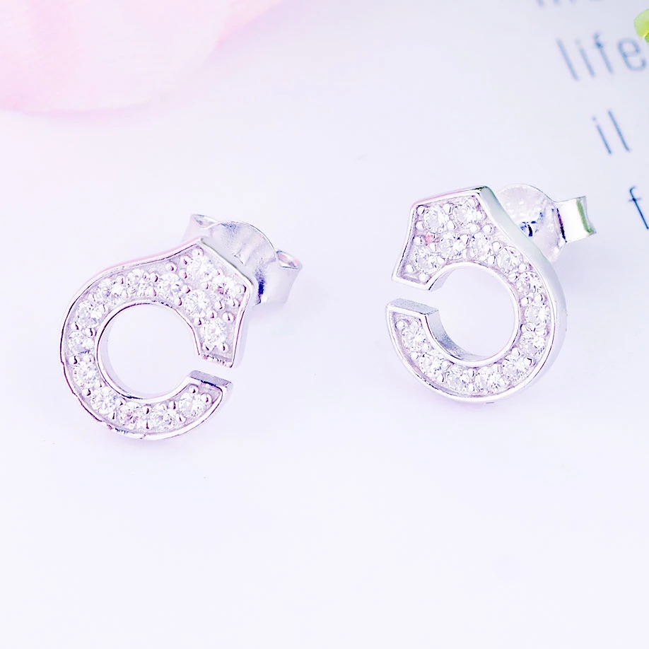 925 Sterling Silver Vintage Handcuffs Stud Earrings Fashion For Women Brincos Wedding Gift Bridal Bridemaid Pendientes Jewelry