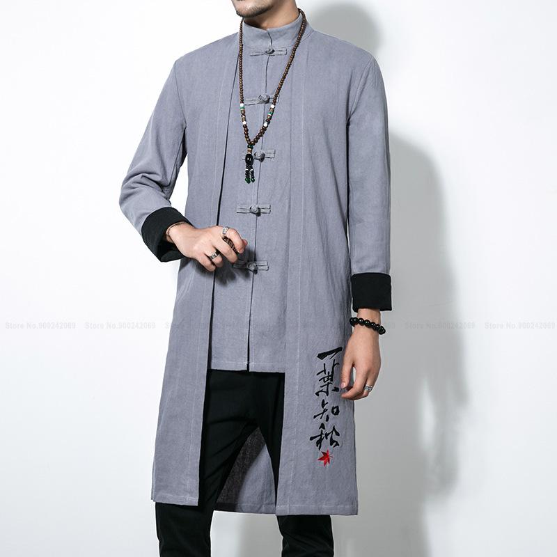 Ethnic Clothing Asian Traditional Tops Men Chinese Style Embroidered Jackets 2021 Autumn Cotton Linen Long Robe Women Zen Hanfu Tang Suit Co