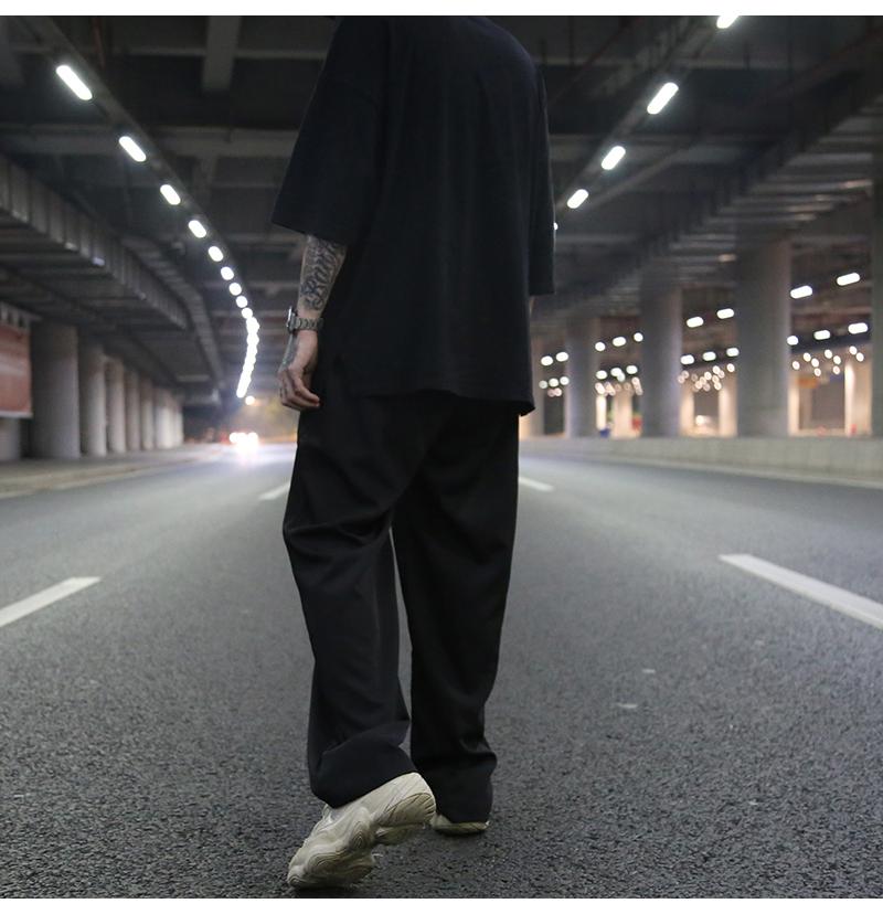 Dark Wind All-match Straight Loose Drape Black Trousers, Hip-hop Trendy Skateboard Wide-leg Casual Pants Men Men's
