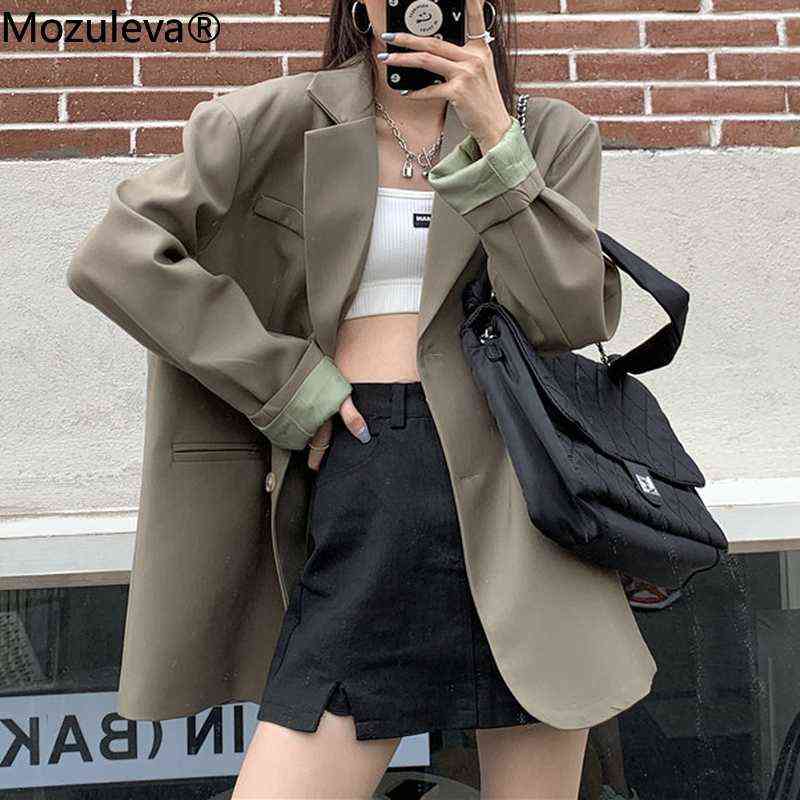 Mozuleva Chic Loose Amrygreen Women Blazer Spring Summer Single Breasted Female Suit Jacket Full Sleeve Oversize Outwear 211122