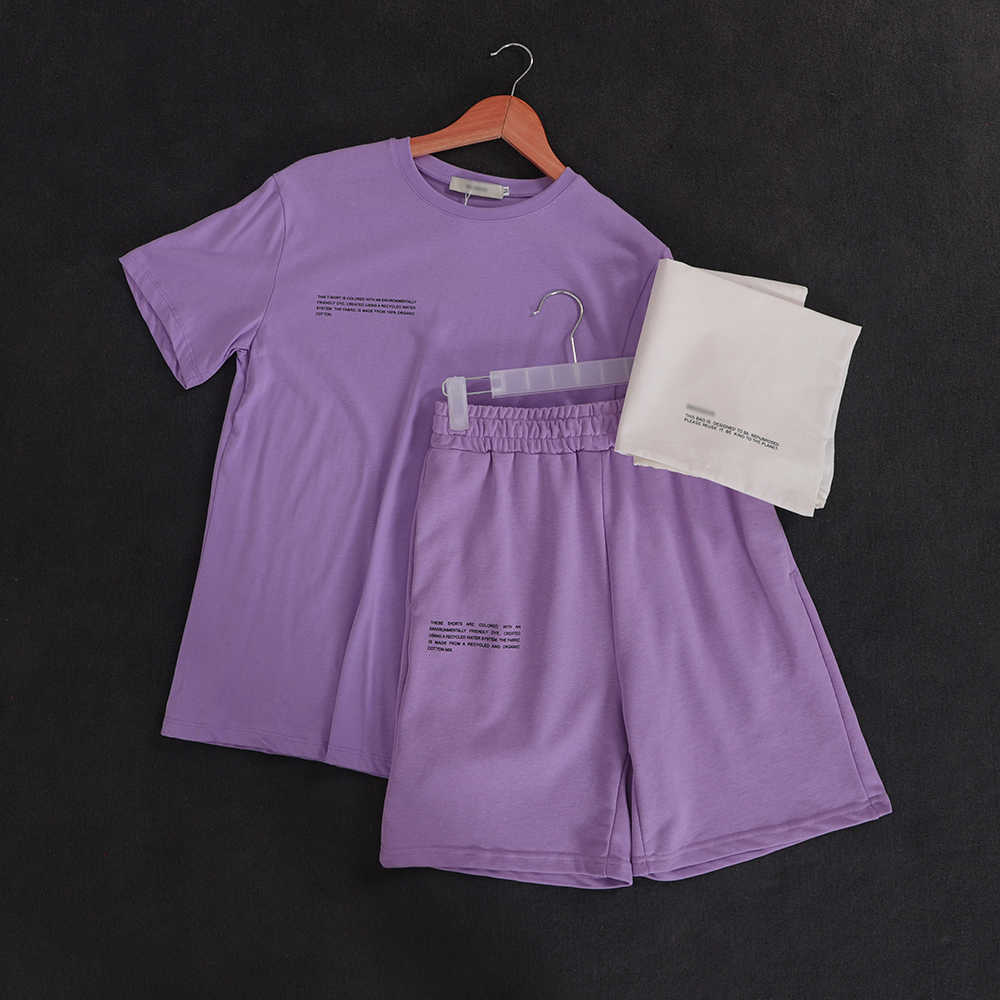 womens tshirts short sleeve crewneck tees summer tops loose fit athletic long sweat shorts two piece sets lounge workout outfits 210707