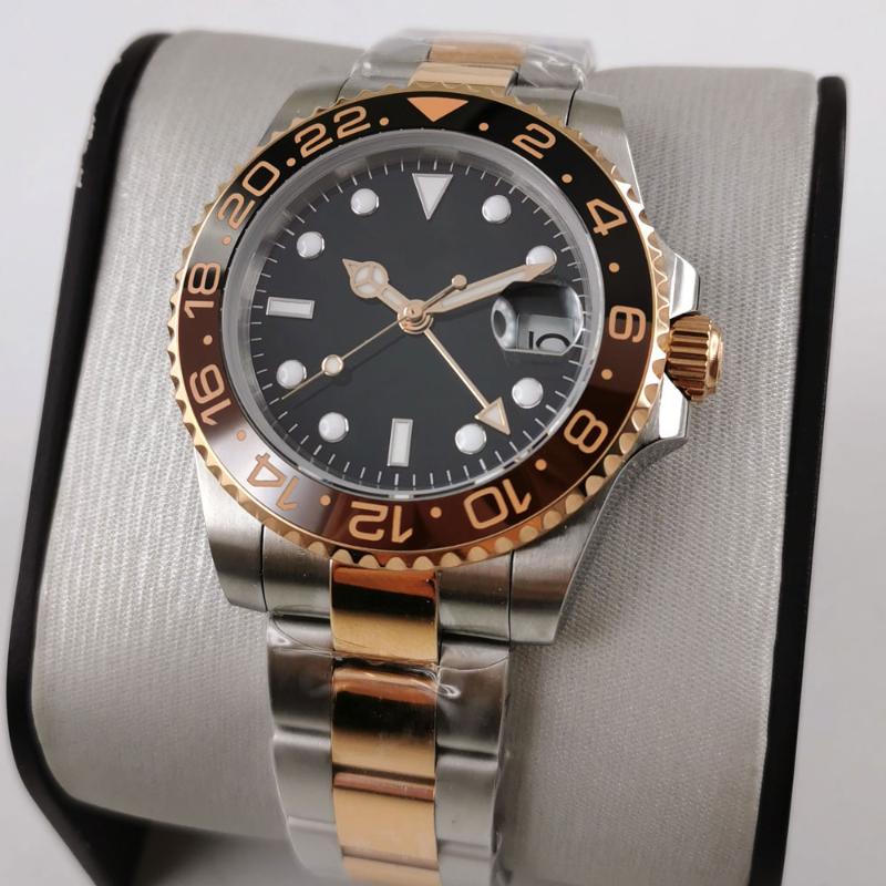 Wristwatches 40mm Black Dial GMT Men Watch Automatic Mechanical Sapphire Crystal Bracelet Steel Band Wristwatch Mens, Solid steel back
Wristwatches 40mm Black Dial GMT Men Watch Automatic Mechanical Sapphire Crystal Bracelet Steel Band Wristwatch Mens, Solid steel back