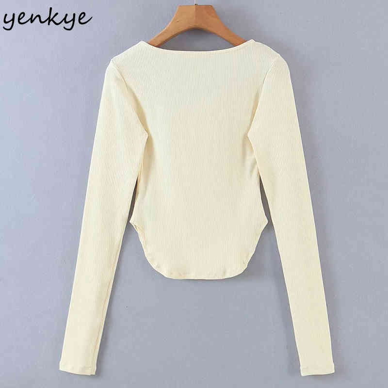 Irregular Hem Striped knitted T Shirt Women Vintage Solid Long Sleeve O Neck Sexy Tops Spring Fashion Top 210430
