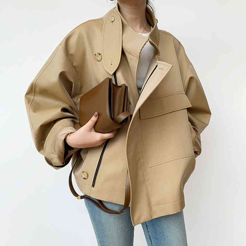 Loose Patchwork Pocket Jacket For Women Lapel Long Sleeve Casual Solid Jackets Female Spring Fashion Clothing 210524
