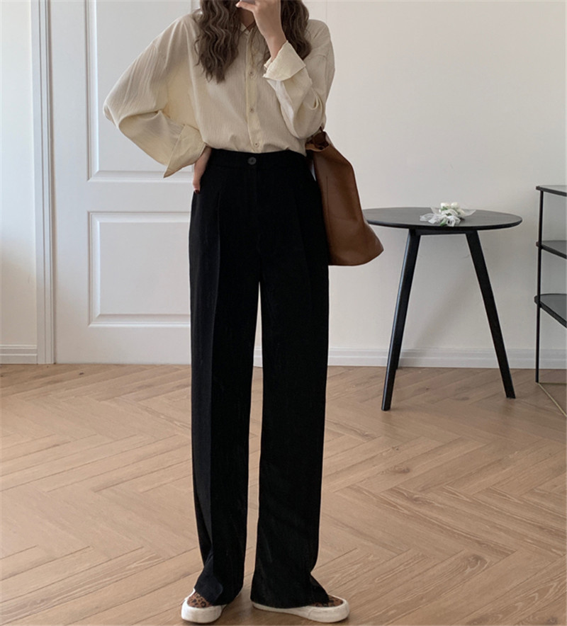OL Elegant High Waist Straight Wide Leg Pants Women Spring Autumn Solid Work Casual Suit Female Trousers 210421