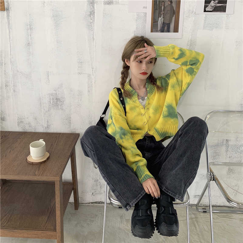 Cropped Cardigan Women Short Sweater Avocado Ladies Knitted Cardigans Casual Crop Top Vintage Chic Fashion Streetwear Sexy 210527