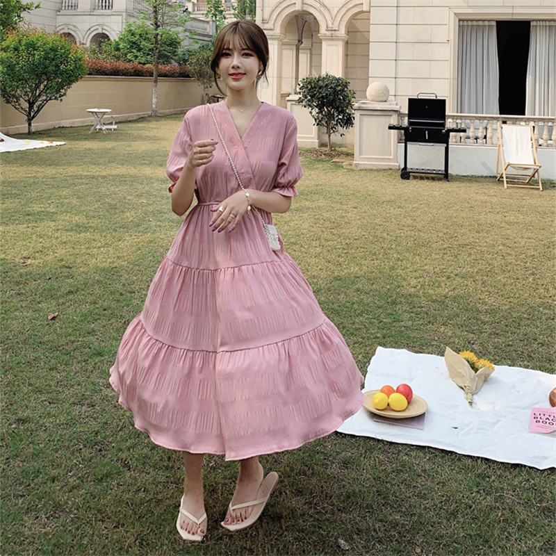 S-XL Plus Size Summer Girls Boho Party pink Female Vintage Dress oversize Short Sleeve Women Dresses Robe Vestido 210417Z