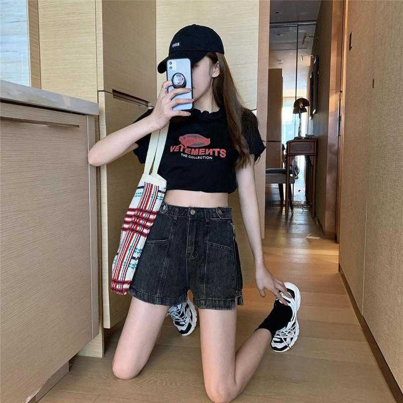 Yedinas High Waist Wide Leg Denim Shorts For Women Summer Jean Korean Style Zipper Decoration Loose Short Bottom Chic 210527