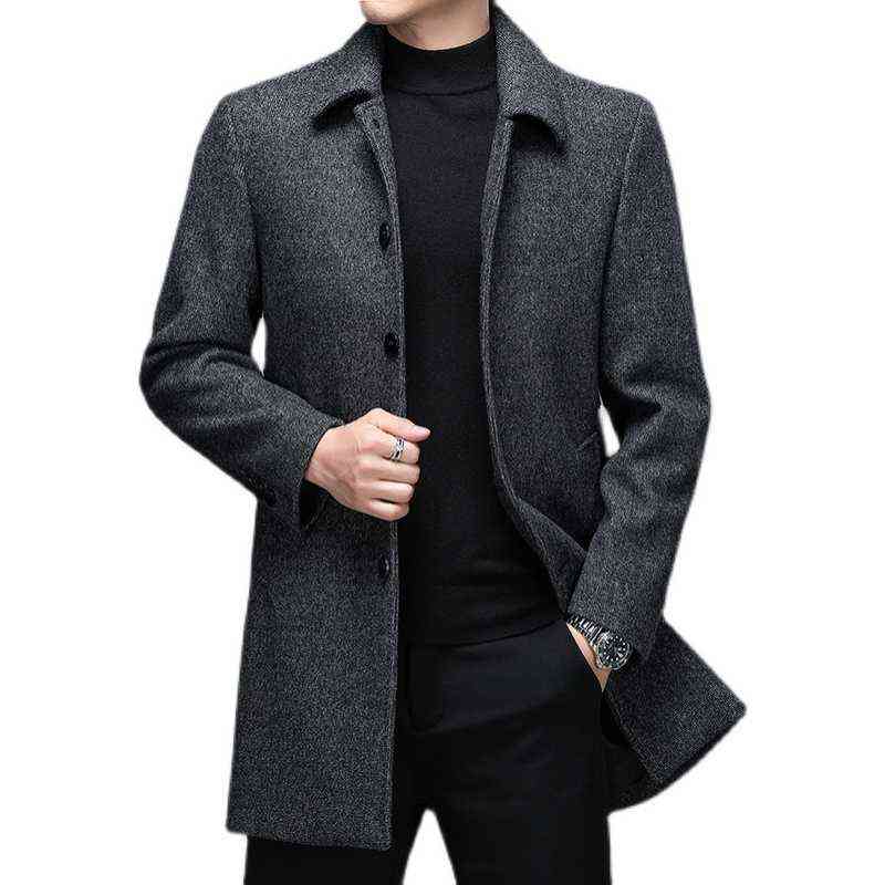 High Quality Mens Winter Jackets and Coats Business Casual Woolen Jackets Coats Long Overcoat Men Turn Down Collar Wool Blends 211119