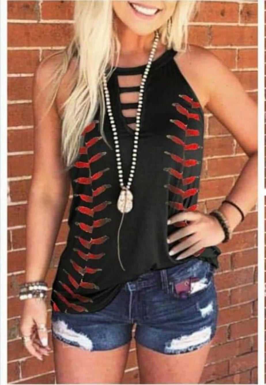 Black Sleeveless Tank Tops for Women O-neck Printed Sexy Hollow Out 90s Female Summer Casual Loose Streetwear Plus Size 3XL 210604