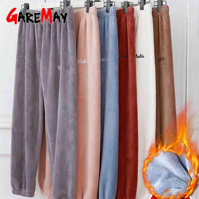 Lady Flannel Pants Women's Sleep Pajama Autumn Winter Warm Home Wear Fleece Casual Long Pant Pyjama Thick Trousers Sleepwear 210428