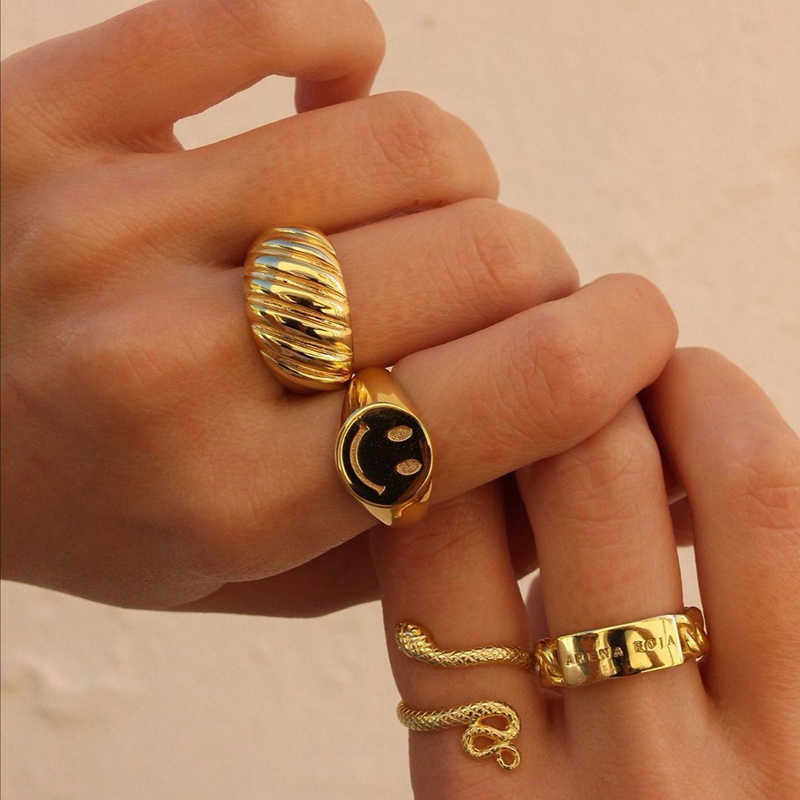 High Grade 316L Stainless Steel with 18k Gold Plating Tarnish Croissant Chunky Gold Rings for Women Ladies Vintage Ring H1011202s