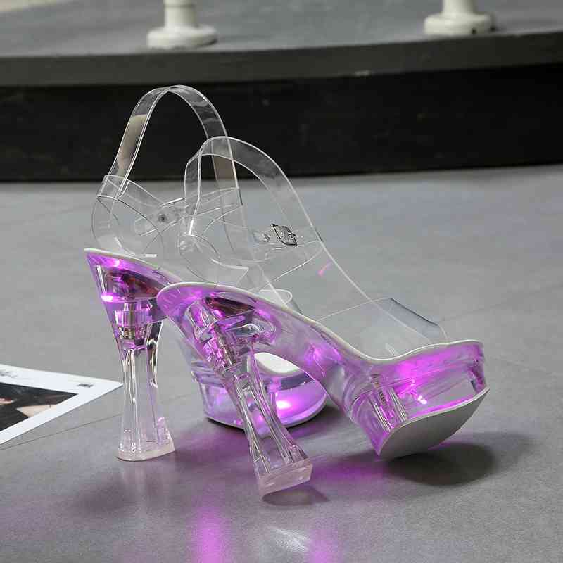 Shuzumiao Female Platform Sandalias Transparent Heels Chunky-Heel Square Heel Women Sandals Light Up Glowing Shoes 210417