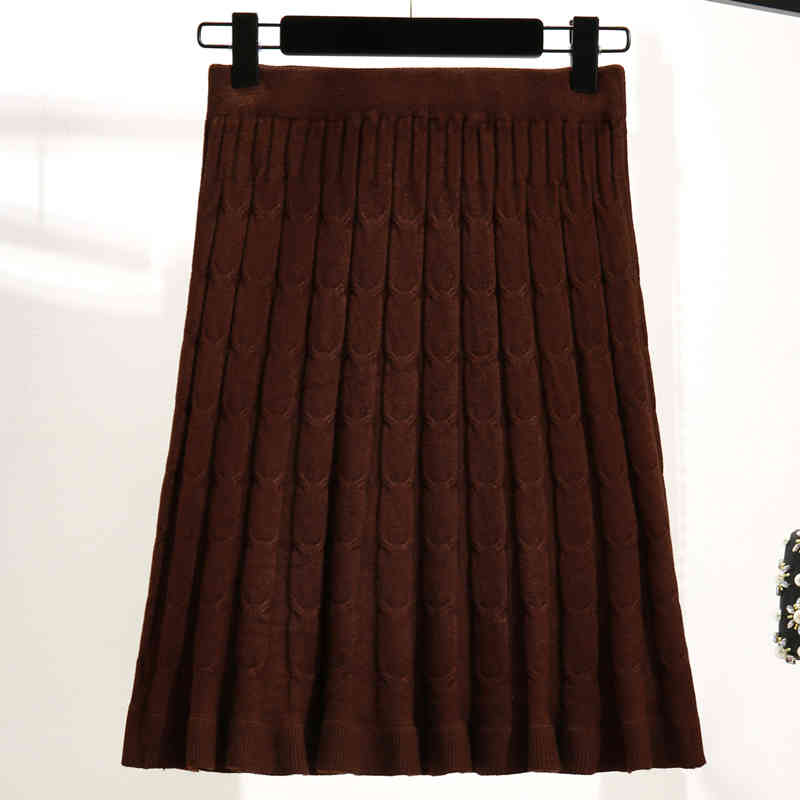 Elastic Waist Knitted Mini Skirts Women Autumn Fashon Korean High A-Line Pleated Solid Casual Loose 10370 210427