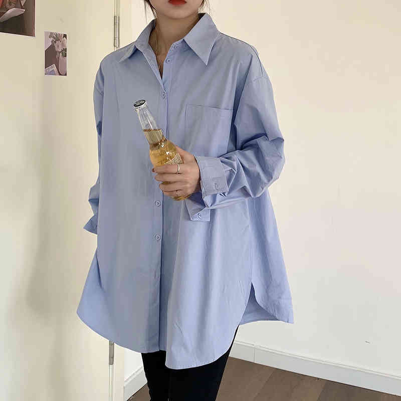 Korean Minimalist Solid Oversize Prom Comfortable All Match Casual Femme Stylish Tops Loose Women Chic Shirts 210421