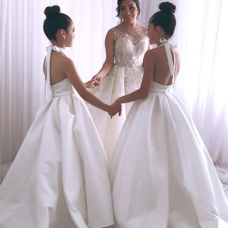 Girl's Dresses White Halter Flower Girls Beaded Collar Backless Satin Infant Prom Gown Sweep Train Flare Kids Formal Wears, Red
Girl's Dresses White Halter Flower Girls Beaded Collar Backless Satin Infant Prom Gown Sweep Train Flare Kids Formal Wears, Red