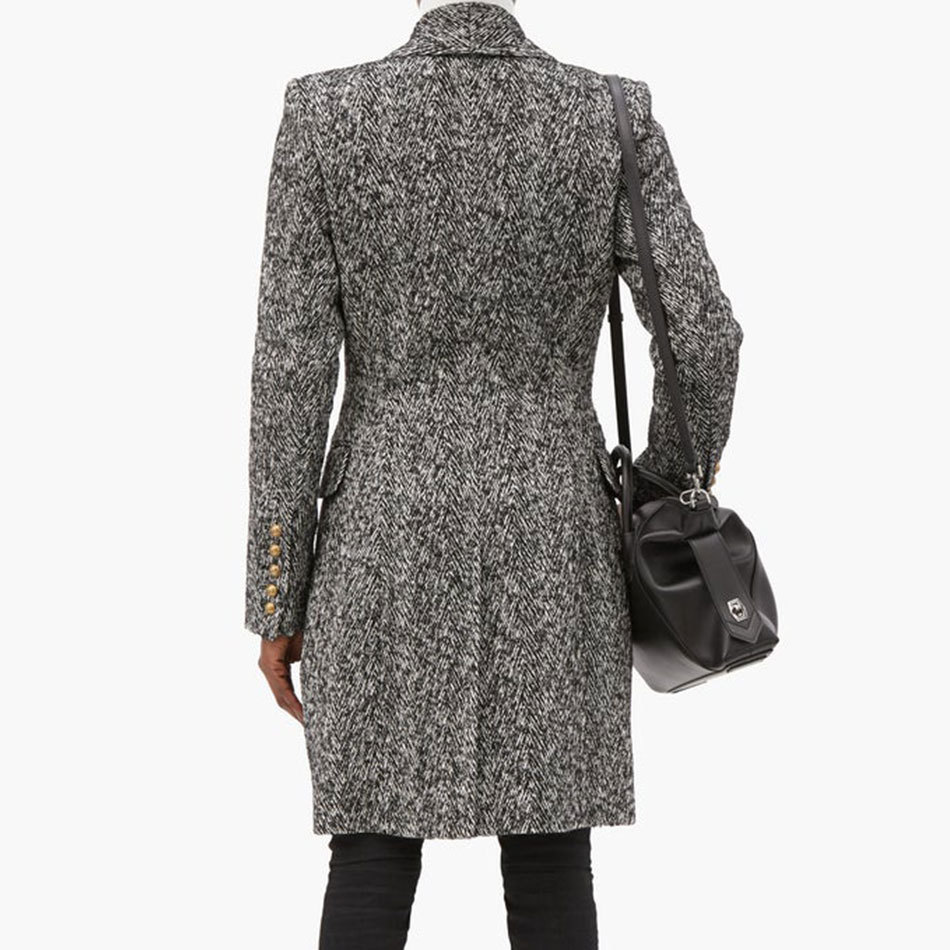 Free Winter Elegant Women's Mid-length Woolen Coat Double-breasted Green Fruit Collar Striped 210524