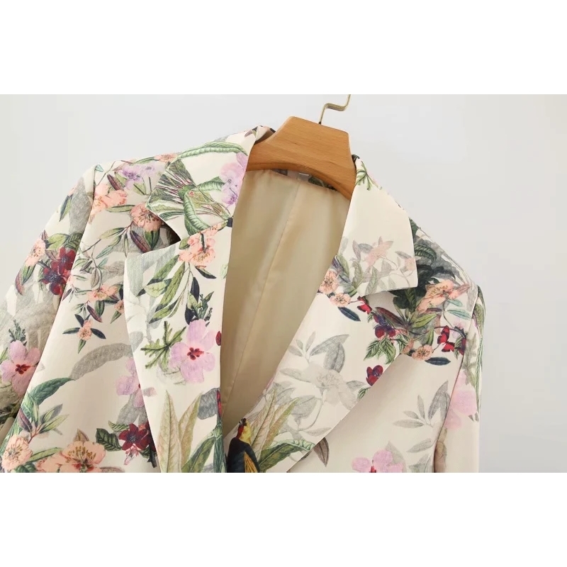 vintage women elegant floral blazers fashion ladies slim long jackets suit casual female chic jacket suits girls cute 210527