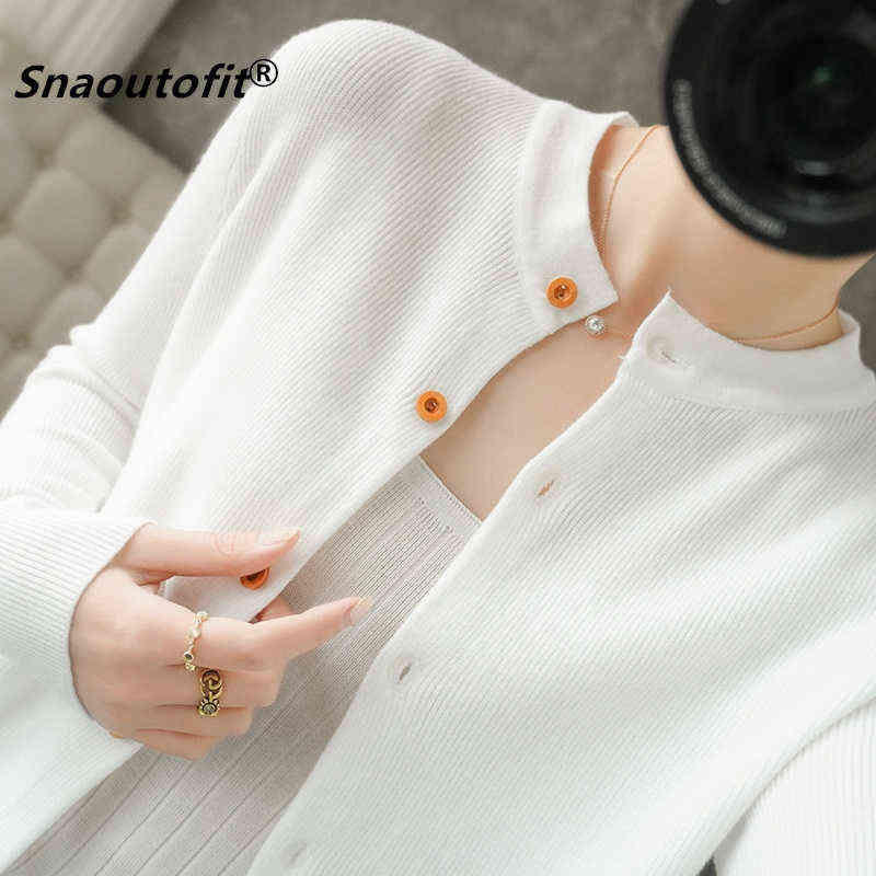 Snaoutofit Women's Sweater, Round Neck Wool Cardigan, Knitted Base, Solid Color, Korean Version, Loose Jacket, Special Price 211117