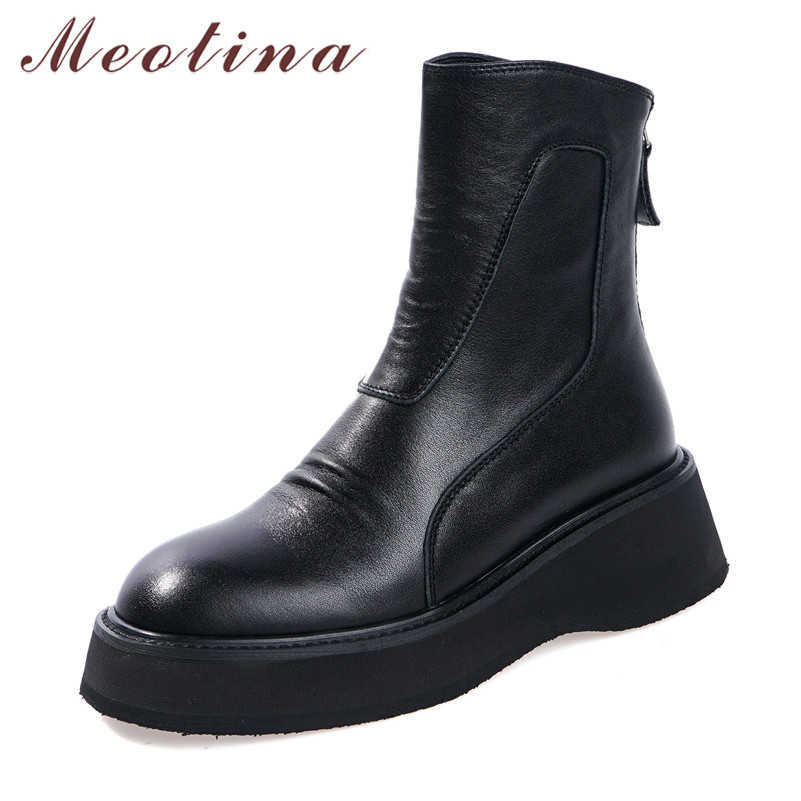 Meotina Winter Ankle Boots Women Natural Genuine Leather Zip Flat Platform Short Boots Pleated Round Toe Shoes Lady Fall Size 39 210608, Black pigskin lining
Meotina Winter Ankle Boots Women Natural Genuine Leather Zip Flat Platform Short Boots Pleated Round Toe Shoes Lady Fall Size 39 210608, Black pigskin lining