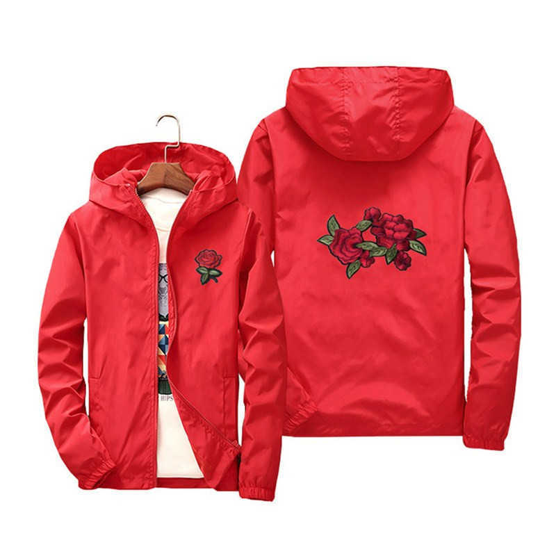 Rose Embroidery Jackets Men Women Flower Embroidered Polyester Jacket Hip Hop Casual Family Clothing Plus Size 6XL 7XL HH124 X0621