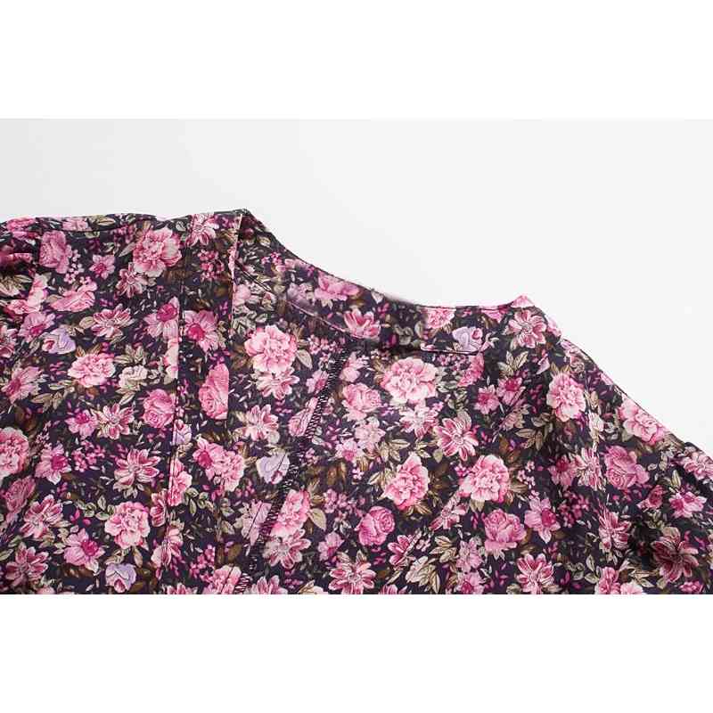ZXOJ vintage flower print women mini dresses summer fashion v neck ladies casual button-fly female dress girls chic 210430