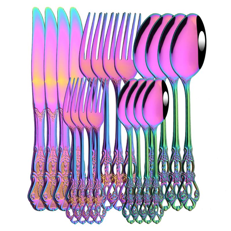Dinnerware Sets Vintage Western Colorful Cutlery Dining Flatware Knives Forks Teaspoons Set Gold Luxury Engraving Tableware
Dinnerware Sets Vintage Western Colorful Cutlery Dining Flatware Knives Forks Teaspoons Set Gold Luxury Engraving Tableware