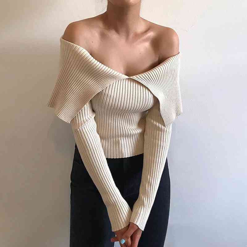 Vintage Women Sexy V Neck Knitted Sweaters Spring Fashion Ladies Elegant Pullovers Streetwear Girls Cute Tops Chic 210430
