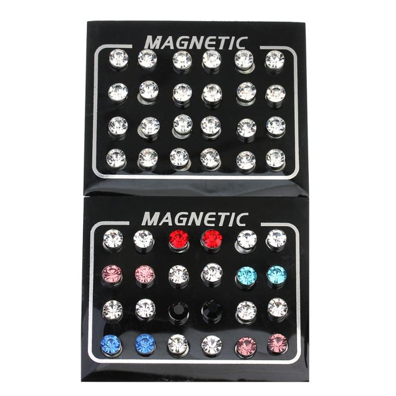 Fashioh Stainless Steel No Piercing Magnetic Stud Earrings For Women Men MixcolorWhite Crystal Earring Ear Jewelry