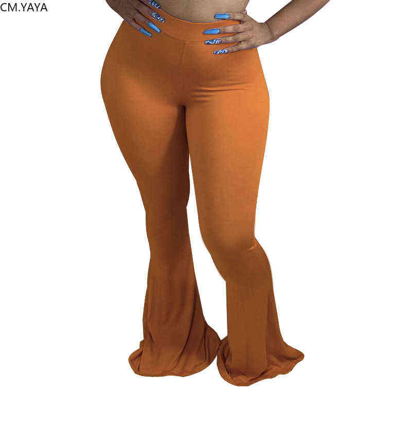 CM.YAYA Casual S-4XL Plus Size Women Elastic Wide Leg Flare Pants Leggings High Waist Trousers Draped Jogger Sweatpants 211115