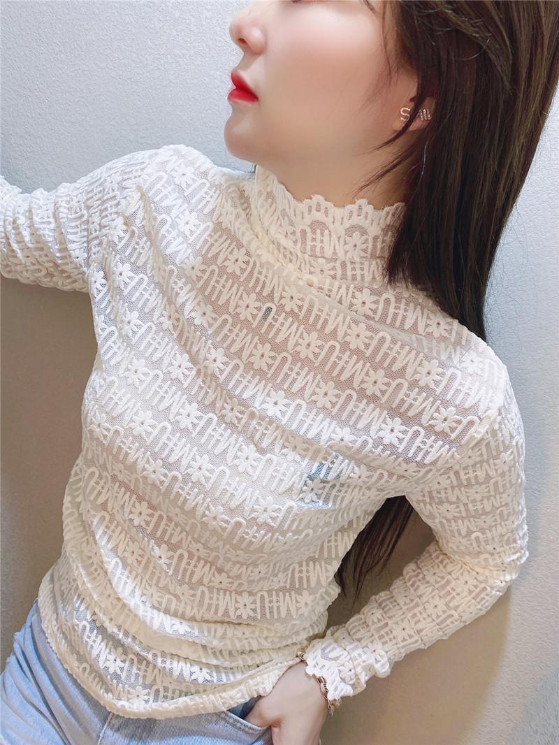 Women's Blouses & Shirts Korea Autumn Women Blouse Fashion Turtleneck Waist Slim Lace Shirt Female Sexy Velvet Short Top Long Sleeves Bottom, Black 
Women's Blouses & Shirts Korea Autumn Women Blouse Fashion Turtleneck Waist Slim Lace Shirt Female Sexy Velvet Short Top Long Sleeves Bottom, Black