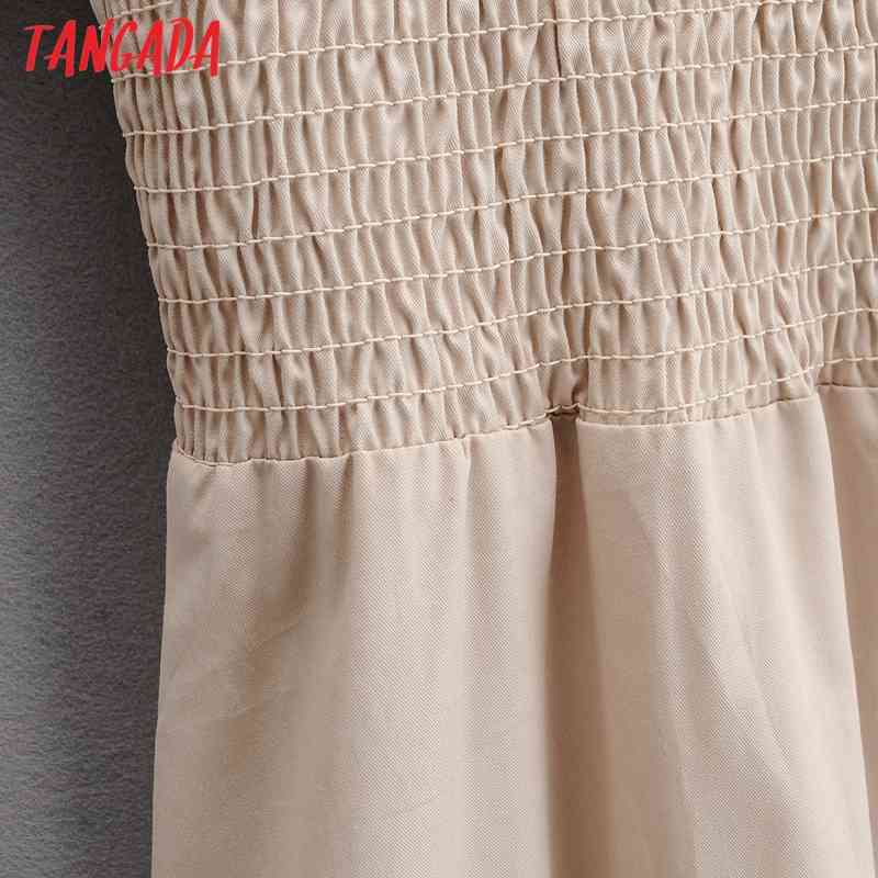 Summer Women Solid O Neck Puff Short Sleeve Ladies Midi Dress Vestidos 1F181 210416