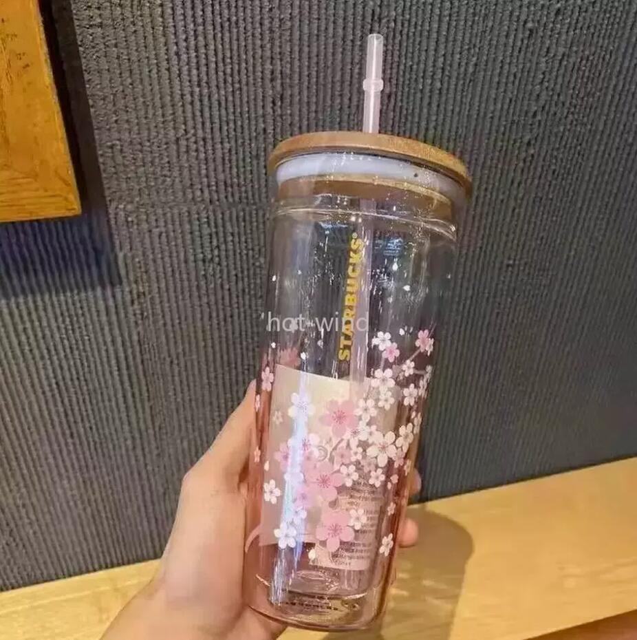 Starbucks Mugs Pink Sakura Large Capacity Glass Accompanying Cup with Straw Cups