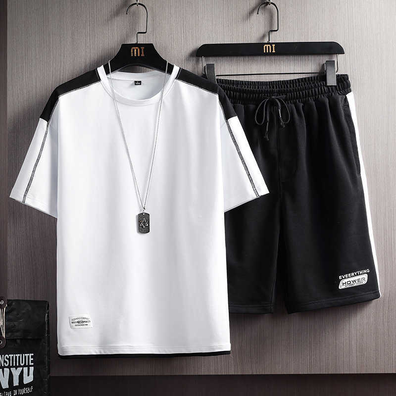 Tracksuit Men Summer Two Piece Set Men Short Sleeve T Shirt Top+Shorts Suit Men's Sportswear Shorts Set Men Outwear 5XL 210603