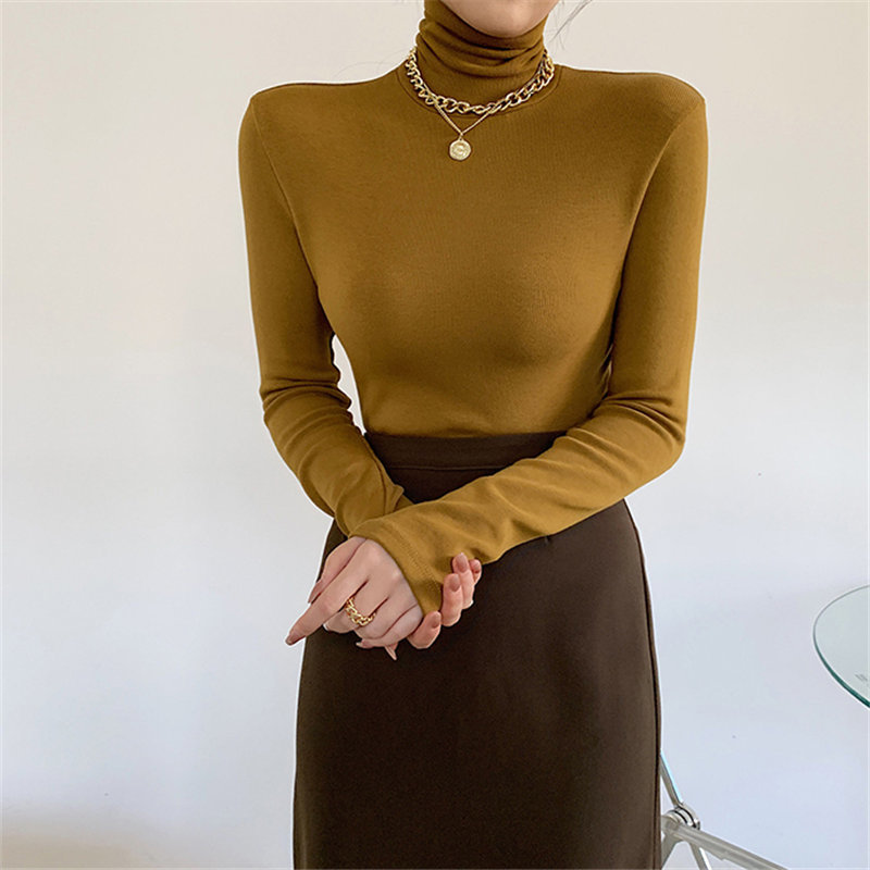 Fashion Large Size Casual Basic Korea Brief Minimalist Tops Women Arrival Solid Warm Thicken T-shirt 210421