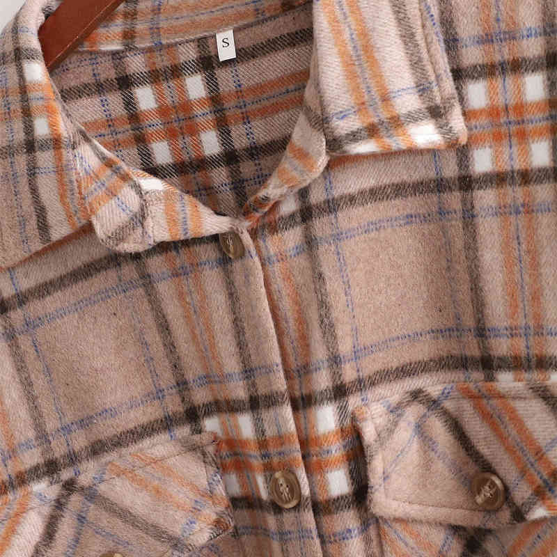 Vintage Woman Loose Camel Plaid Sashes Long Woolen Coats Autumn-Winter Fashion Ladies Soft Jacket Female Oversized Outwear 210515