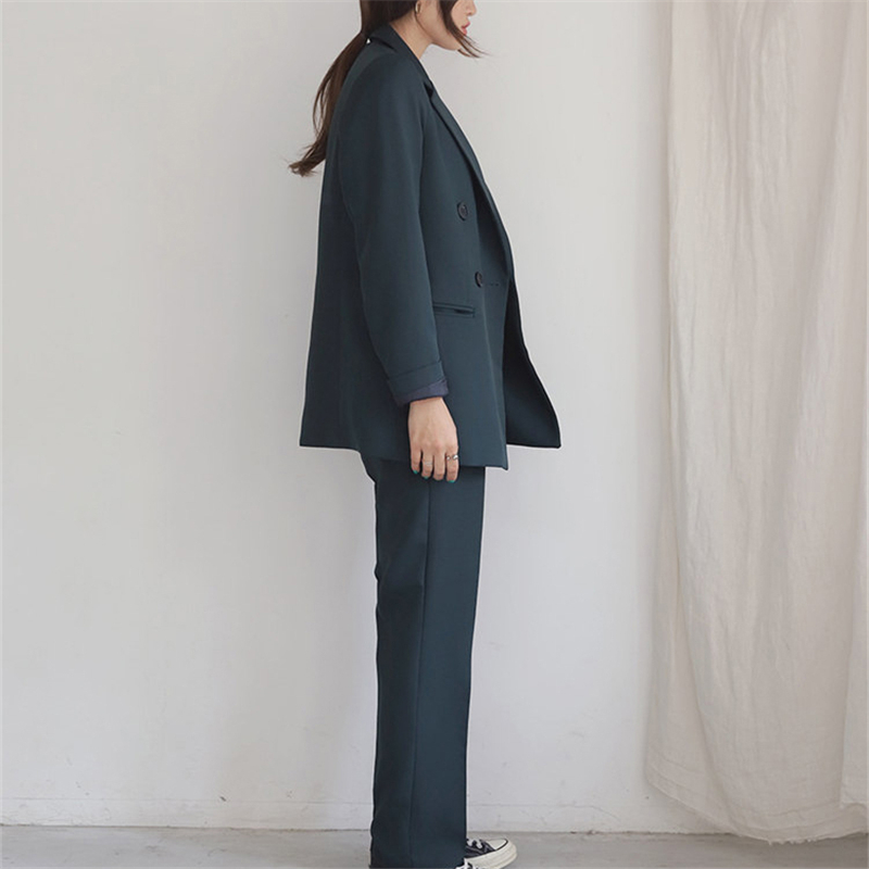 Formal Gentle Chic Slim Elegant Plus Size OL Blazers+ Stylish High Waist Wide Leg Pants Suits All Match 2 Piece Sets 210421