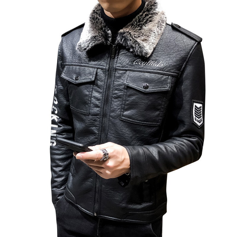 Fur collar stitching handsome motorcycle style men's leather jacket high-quality stand-up collar retro comfortable windproof fashion tr, Black
Fur collar stitching handsome motorcycle style men's leather jacket high-quality stand-up collar retro comfortable windproof fashion tr, Black